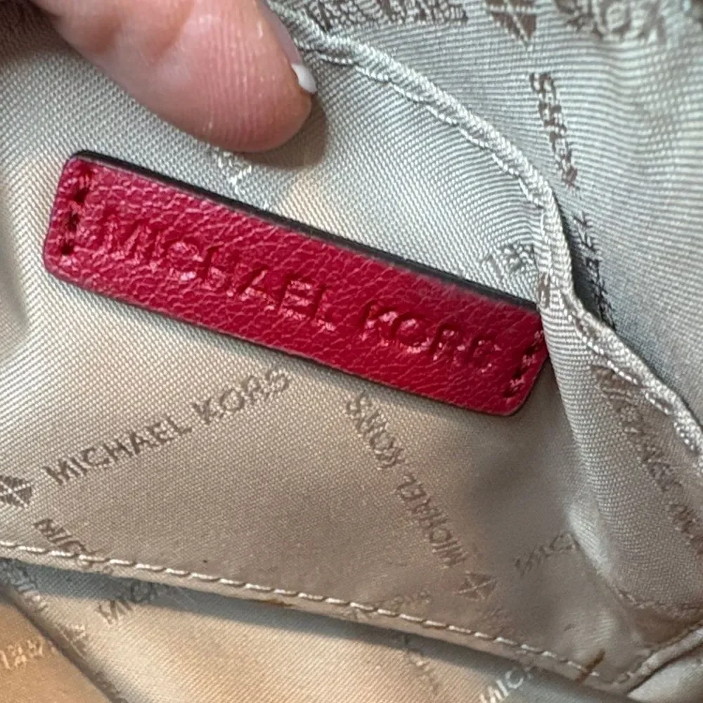 Michael Kors Travel Bag Cherry Red Leather Dome Cosmetic Case Pouch Clutch